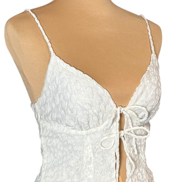 Revolve More To Come Josie Burnout Velvet Cami Top Sz.S White Bow Coquette Y2K - Picture 4 of 11